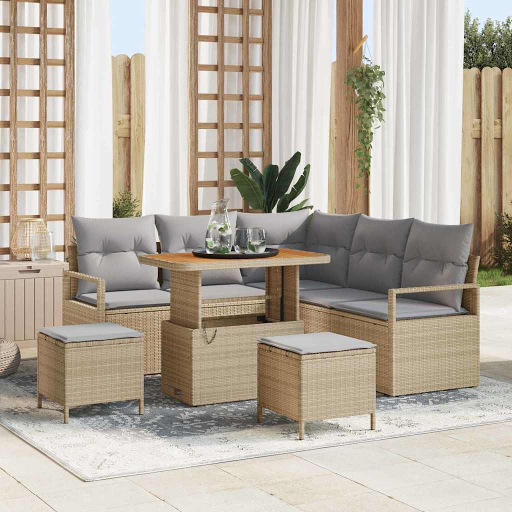 Set Divano da Giardino con cuscino 8 pcs Beige polyrattan