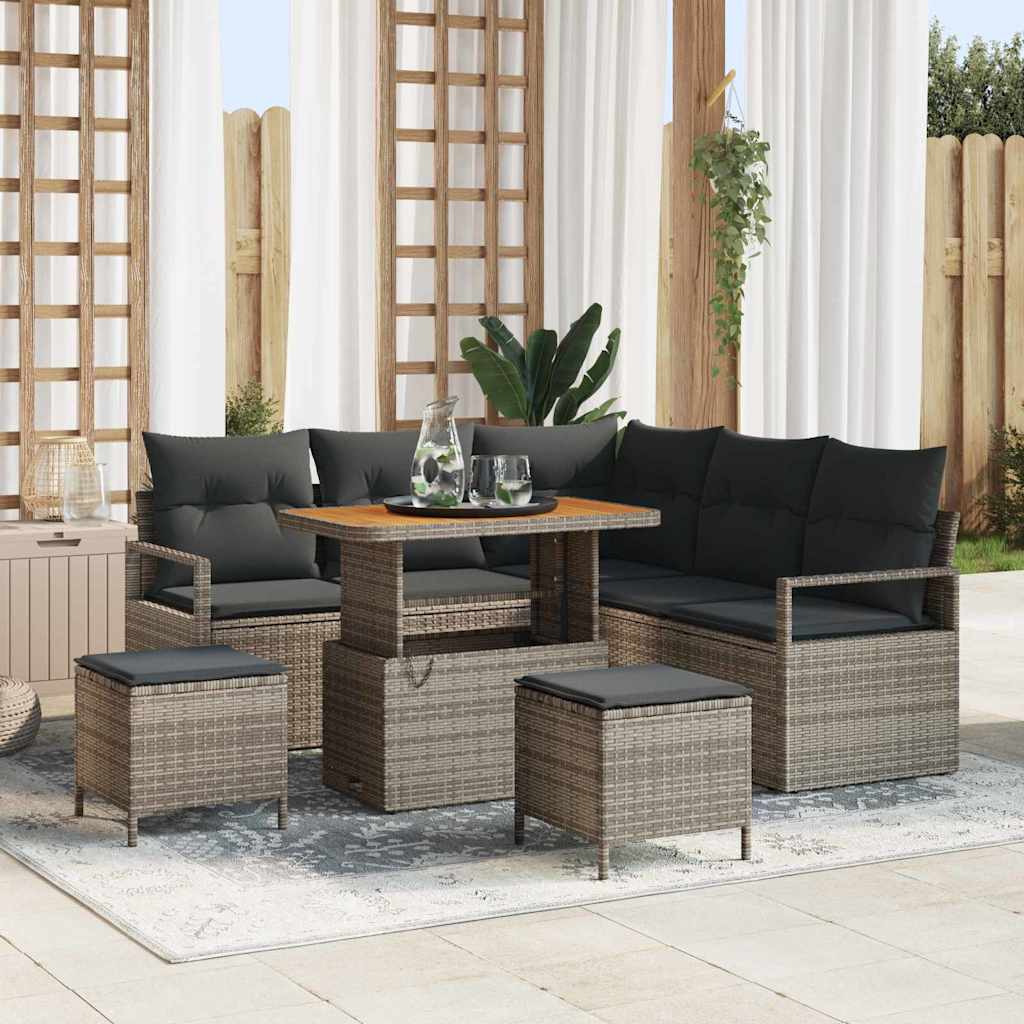 Set Divano da Giardino con cuscino 8 pcs Grigio polyrattan