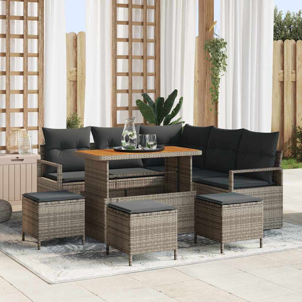 Set Divano da Giardino con cuscino 9 pcs Grigio polyrattan