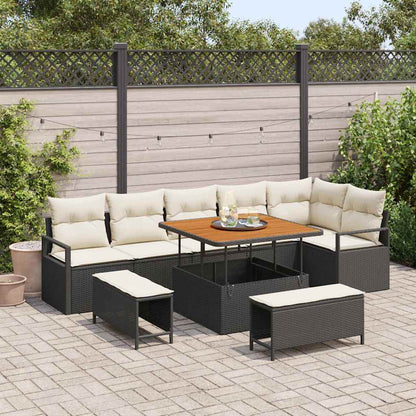 Set Divano da Giardino con cuscino 9 pcs Nero Poly Rattan