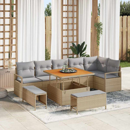 Set Divano da Giardino con cuscino 9 pcs Beige Poly Rattan