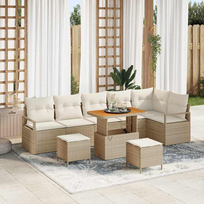 Set Divano da Giardino con cuscino 9 pcs Beige Poly Rattan
