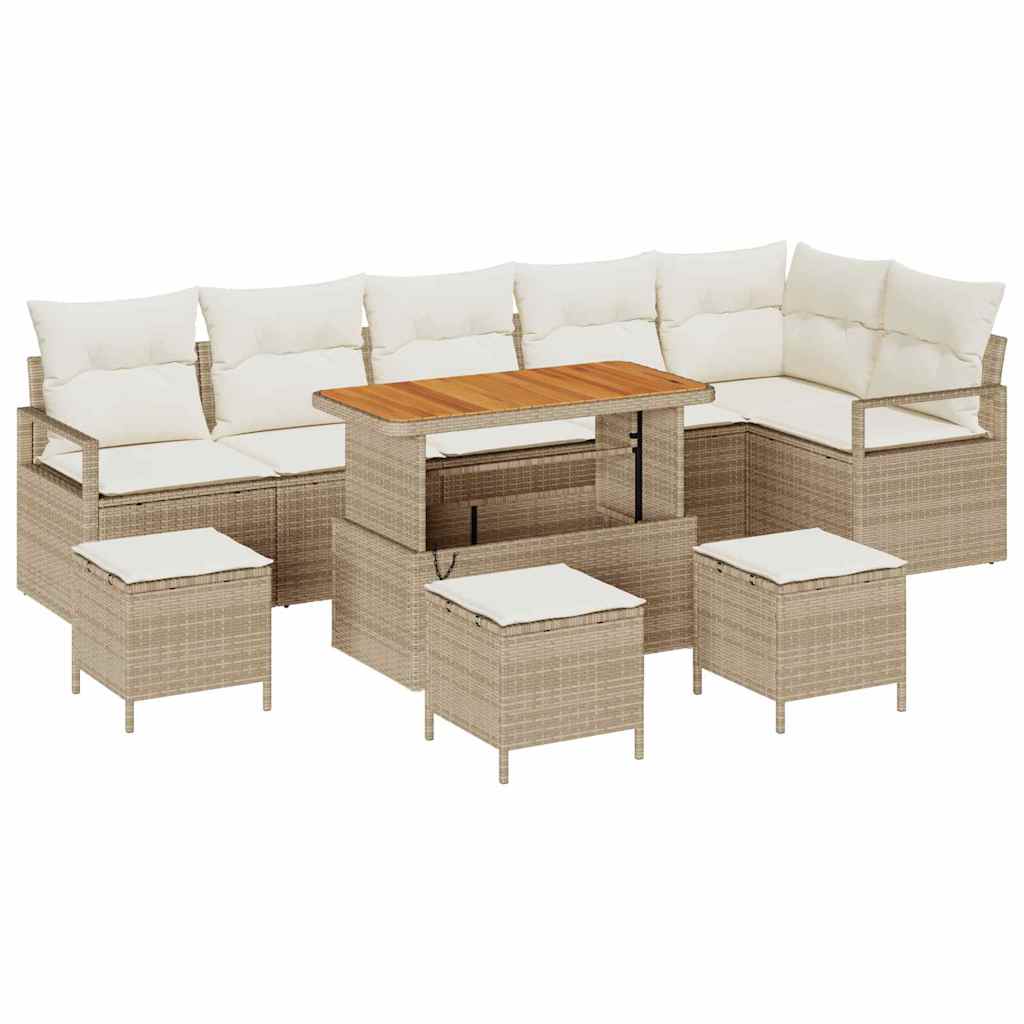 Set Divano da Giardino con cuscino 10 pcs Beige Poly Rattan