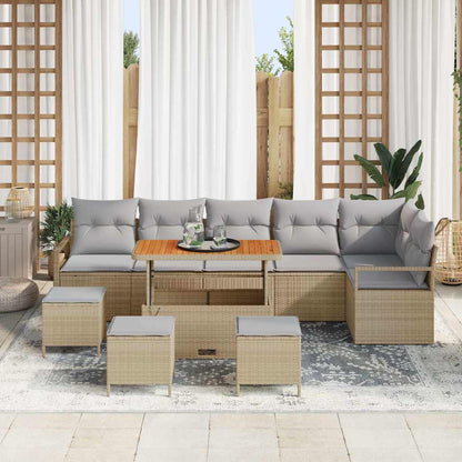 Set Divano da Giardino con cuscino 10 pcs Beige Poly Rattan