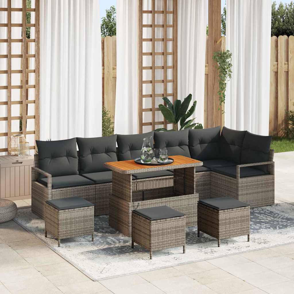 Set Divano da Giardino con cuscino 10 pcs Grigio Poly Rattan