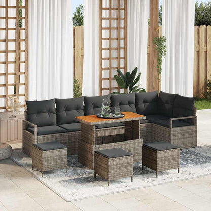 Set Divano da Giardino con cuscino 10 pcs Grigio Poly Rattan