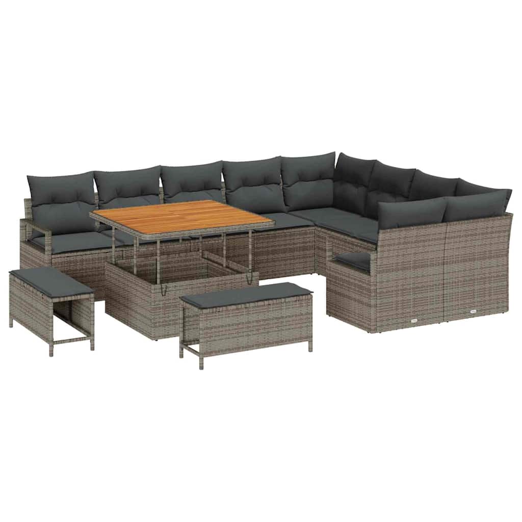 Set Divano da Giardino con cuscino 12 pcs Grigio polyrattan