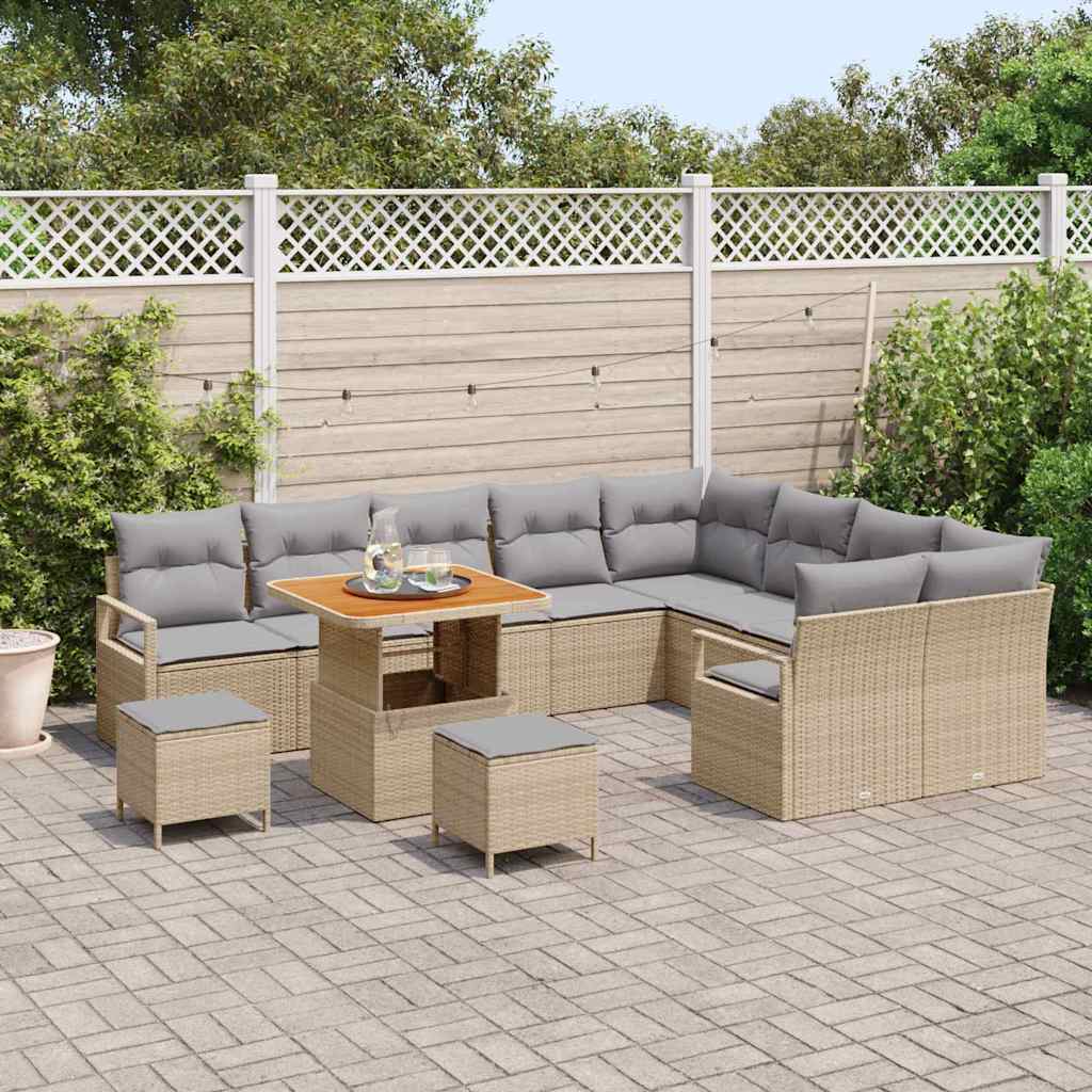 Set Divano da Giardino con cuscino 12 pcs Beige polyrattan