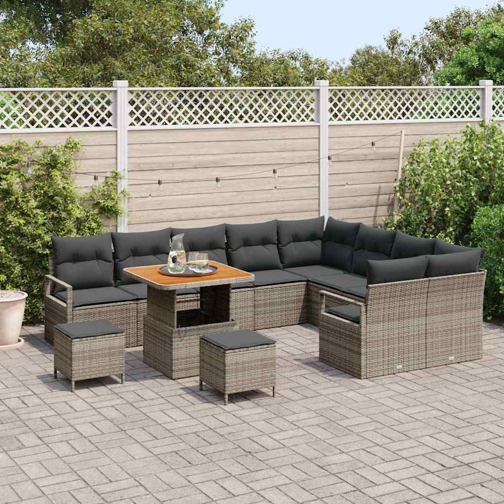 Set Divano da Giardino con cuscino 12 pcs Grigio polyrattan