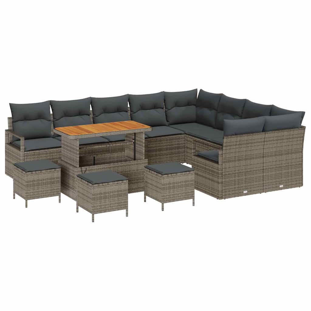 Set Divano da Giardino con cuscino 13 pcs Grigio polyrattan