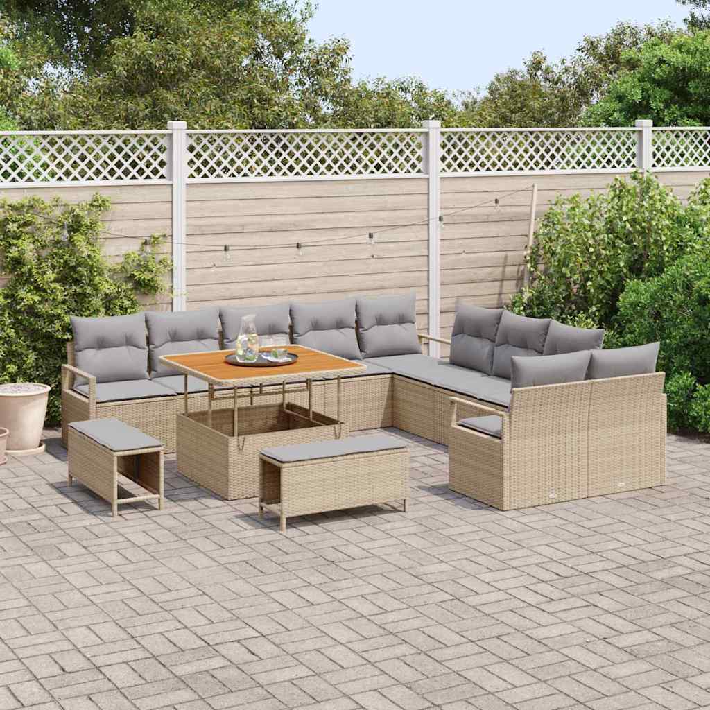 Set Divano da Giardino con cuscino 13 pcs Beige polyrattan