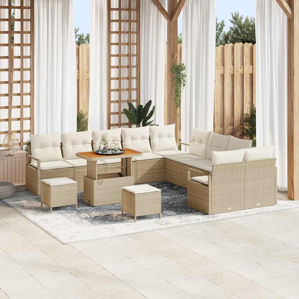 Set Divano da Giardino con cuscino 13 pcs Beige polyrattan