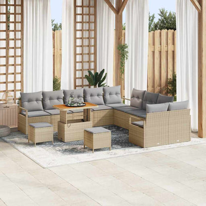 Set Divano da Giardino con cuscino 13 pcs Beige polyrattan