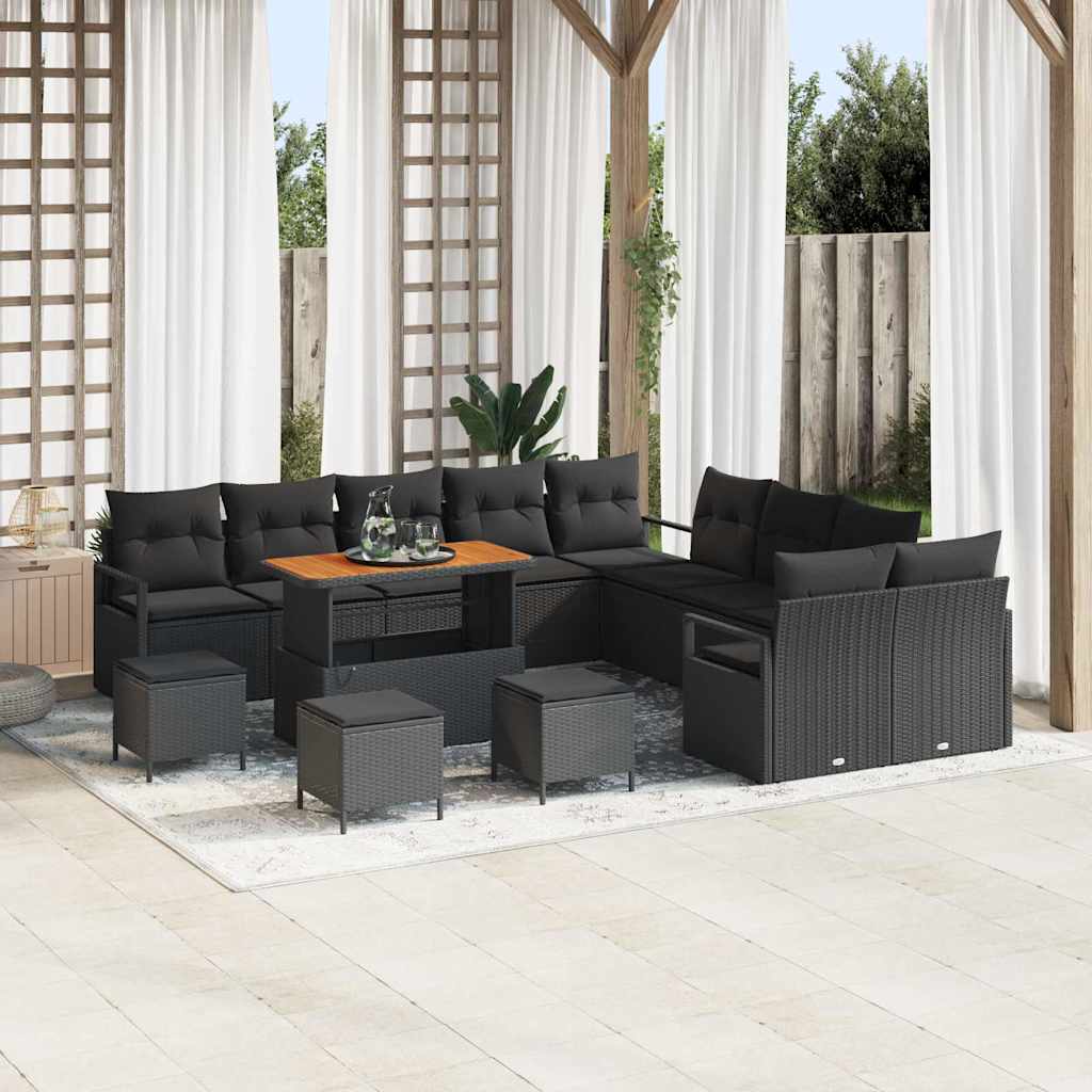 Set Divano da Giardino con cuscino 14 pcs Nero polyrattan