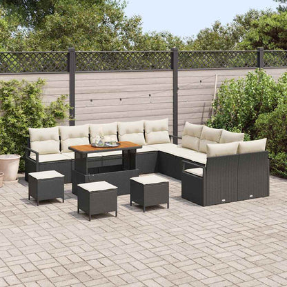 Set Divano da Giardino con cuscino 14 pcs Nero polyrattan