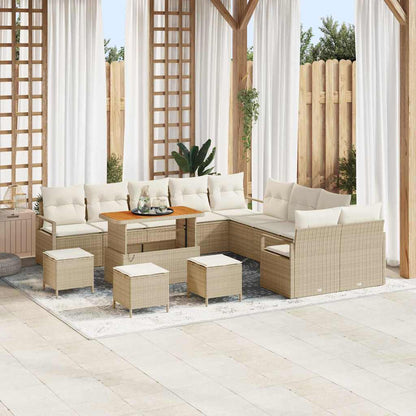 Set Divano da Giardino con cuscino 14 pcs Beige polyrattan