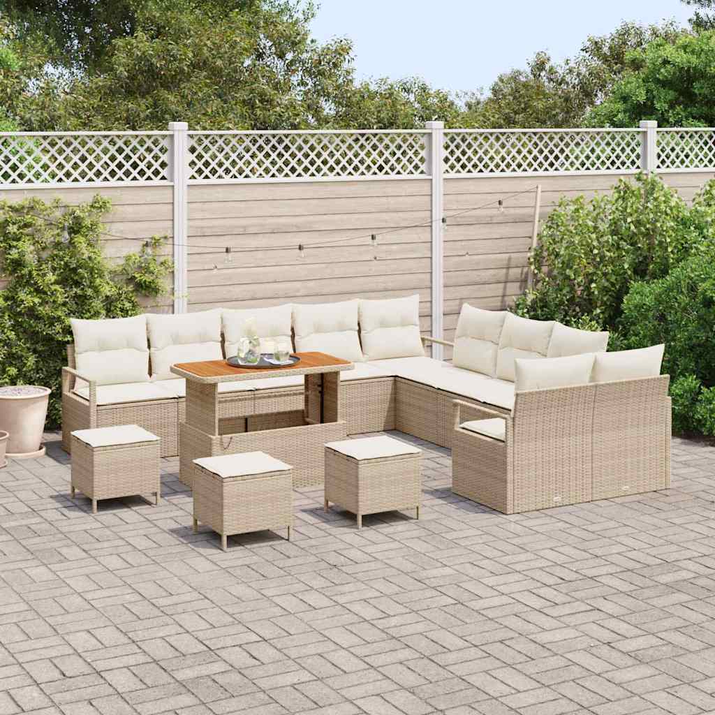 Set Divano da Giardino con cuscino 14 pcs Beige polyrattan