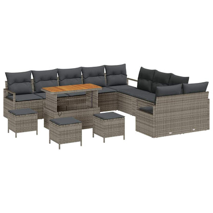 Set Divano da Giardino con cuscino 14 pcs Grigio polyrattan