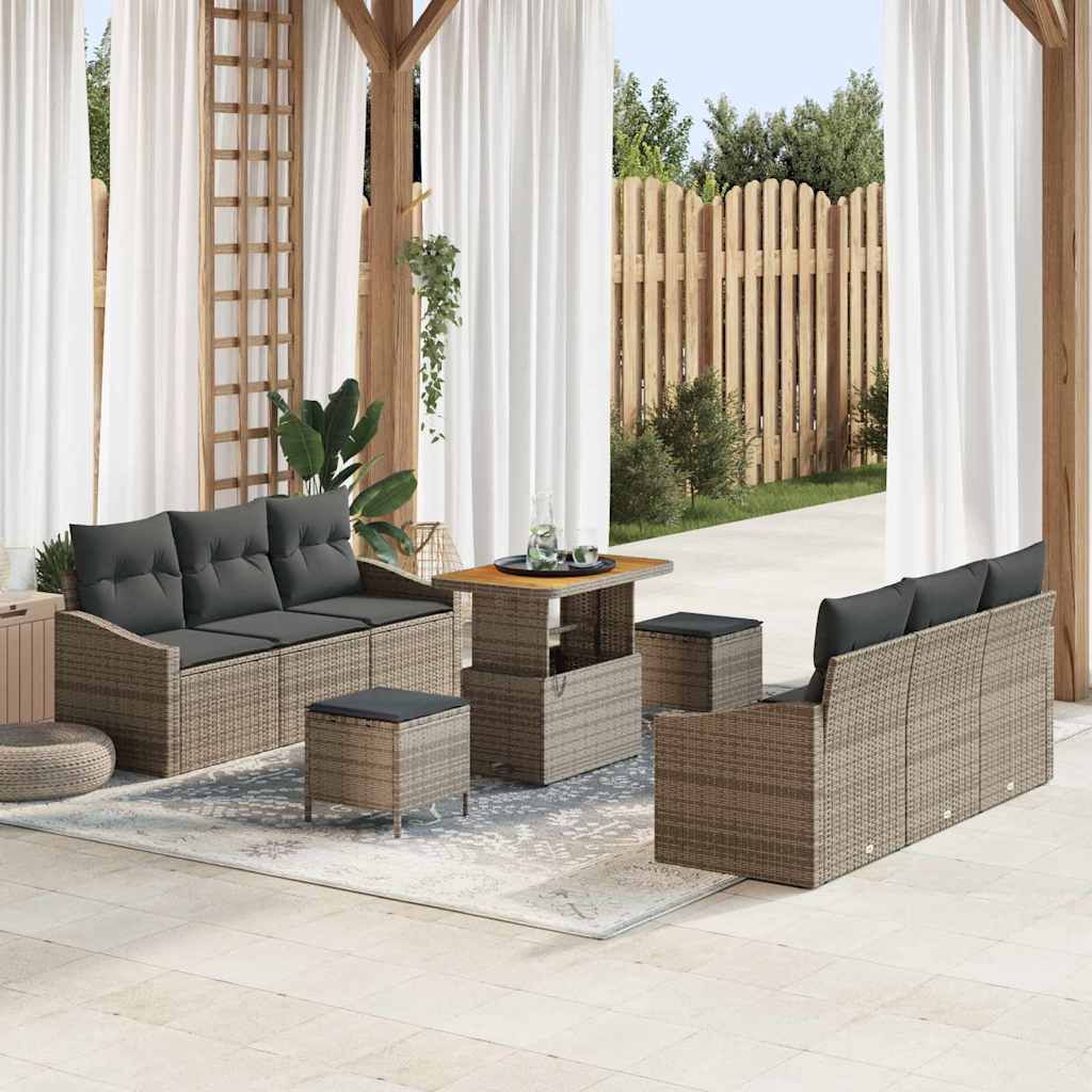 Set Divano da Giardino con cuscino 9 pcs Grigio polyrattan