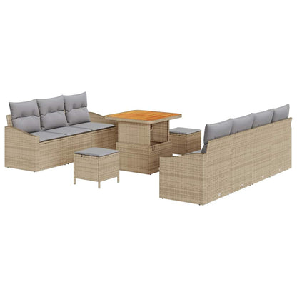 Set Divano da Giardino con cuscino 10 pcs Beige polyrattan