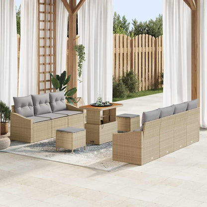 Set Divano da Giardino con cuscino 10 pcs Beige polyrattan