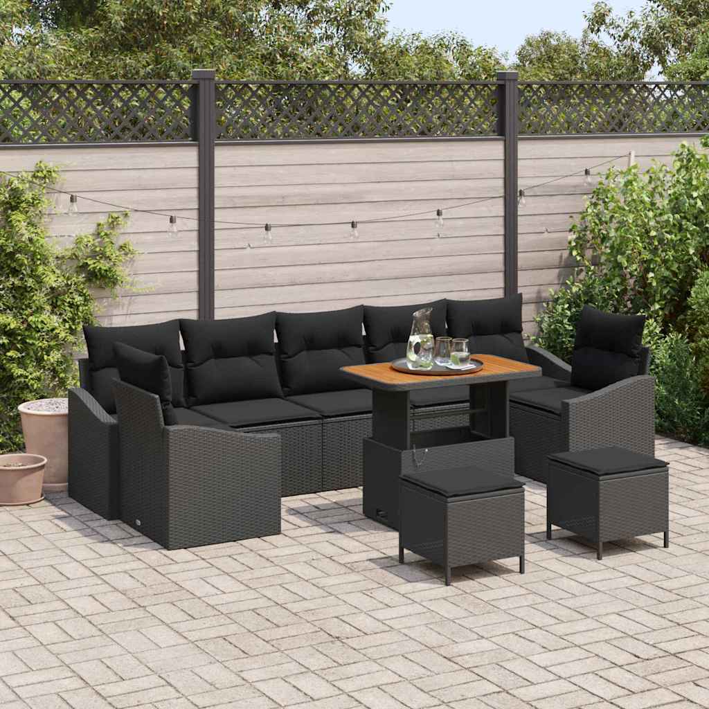 Set Divano da Giardino con cuscino 10 pcs Nero polyrattan