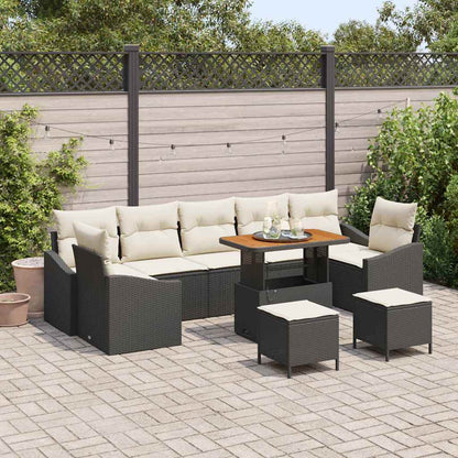 Set Divano da Giardino con cuscino 10 pcs Nero polyrattan