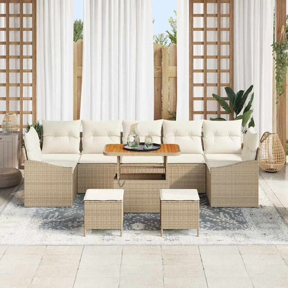 Set Divano da Giardino con cuscino 10 pcs Beige polyrattan