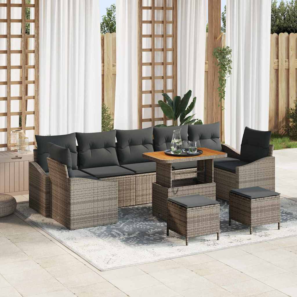 Set Divano da Giardino con cuscino 10 pcs Grigio polyrattan