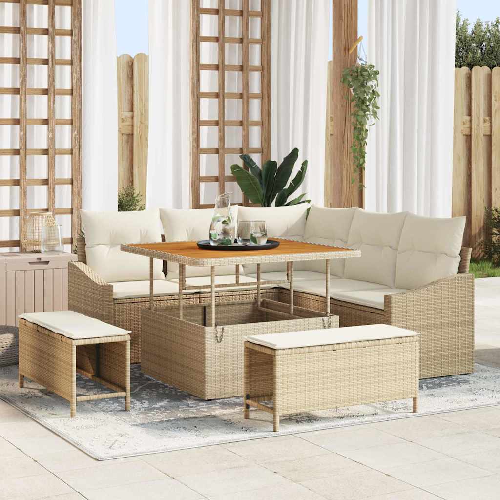 Set Divano da Giardino con cuscino 8 pcs Beige polyrattan