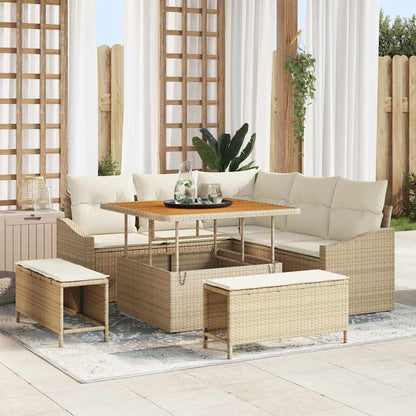 Set Divano da Giardino con cuscino 8 pcs Beige polyrattan