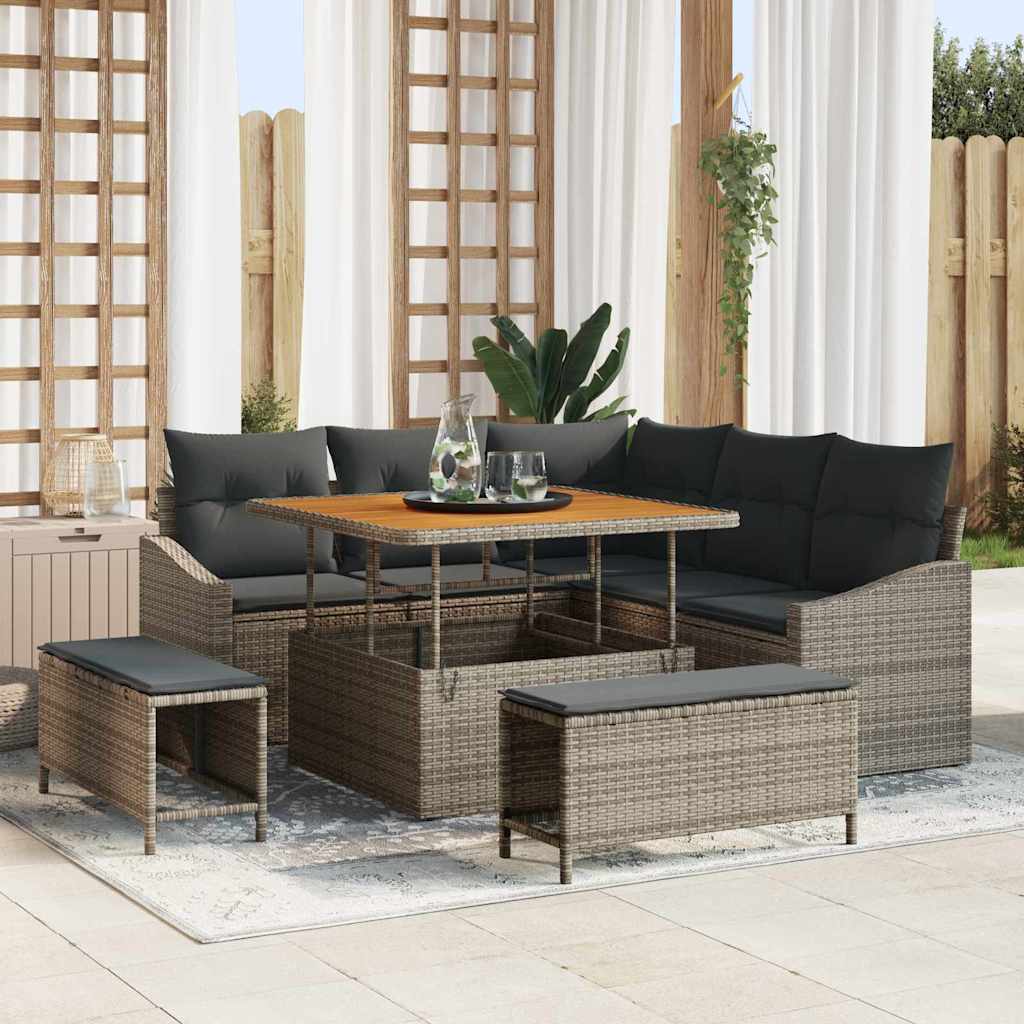 Set Divano da Giardino con cuscino 8 pcs Grigio polyrattan