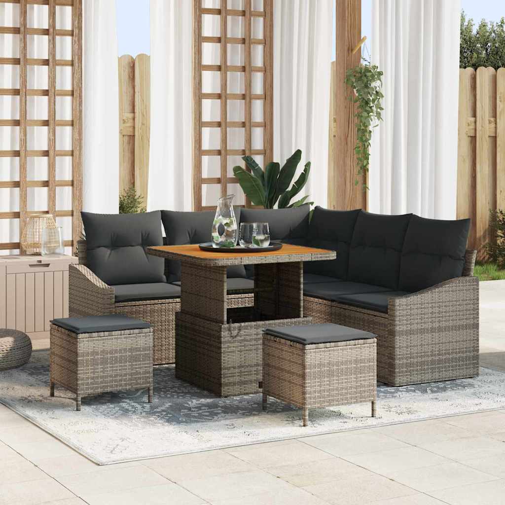 Set Divano da Giardino con cuscino 8 pcs Grigio polyrattan