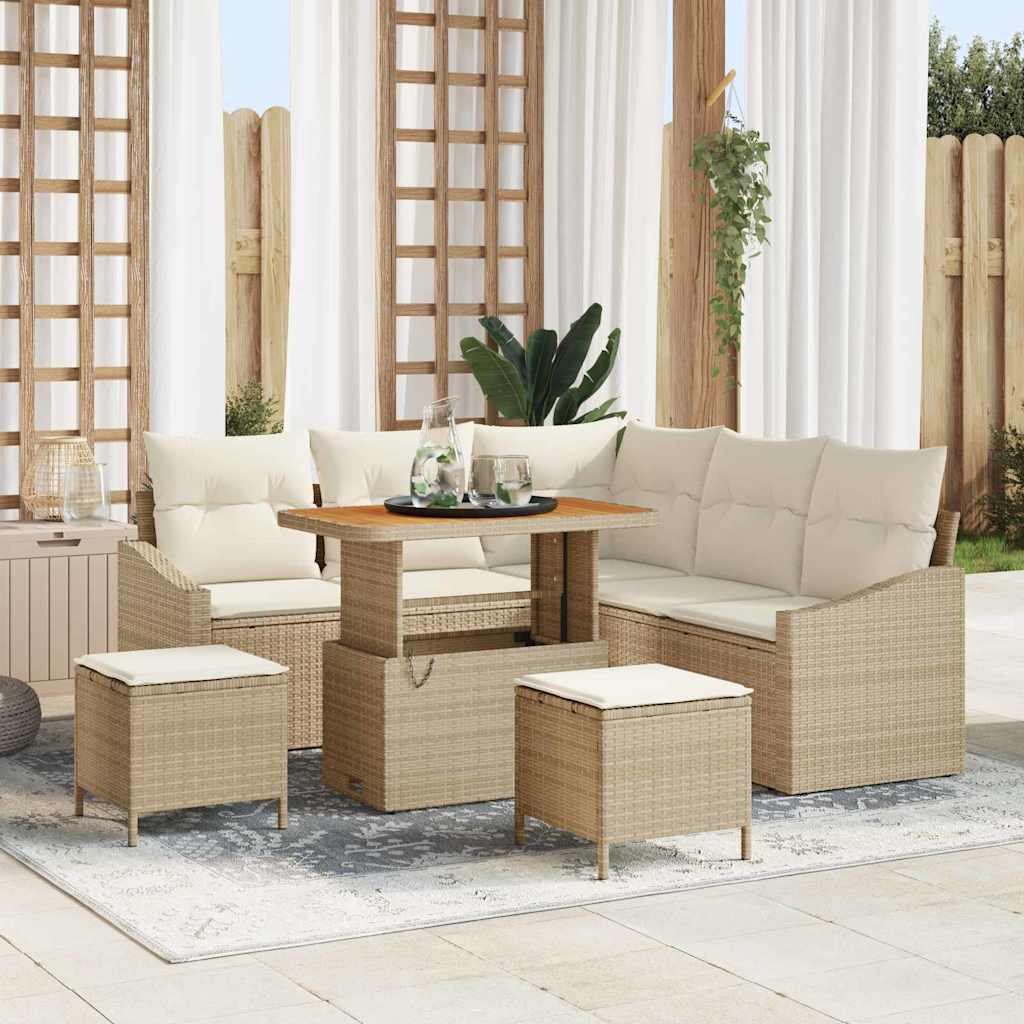 Set Divano da Giardino con cuscino 8 pcs Beige polyrattan