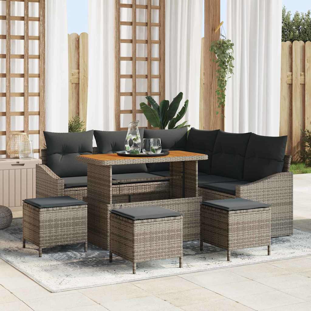 Set Divano da Giardino con cuscino 9 pcs Grigio polyrattan