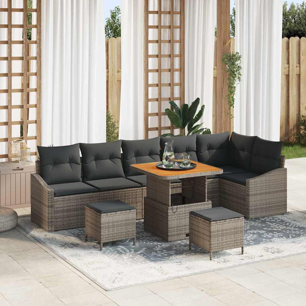 Set Divano da Giardino con cuscino 9 pcs Grigio polyrattan