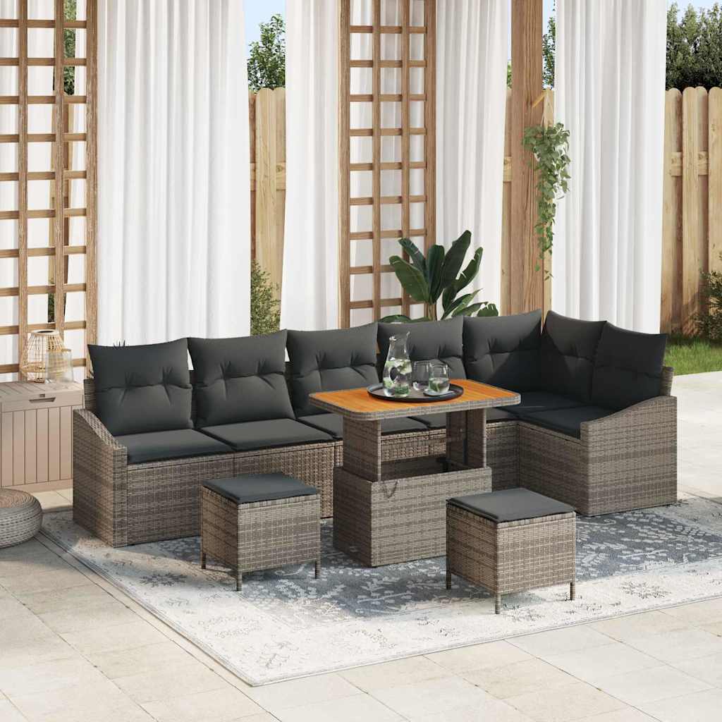 Set Divano da Giardino con cuscino 9 pcs Grigio polyrattan