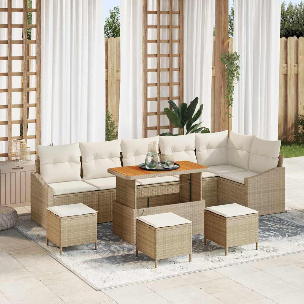 Set Divano da Giardino con cuscino 10 pcs Beige polyrattan