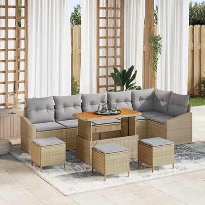 Set Divano da Giardino con cuscino 10 pcs Beige polyrattan