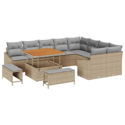 Set Divano da Giardino con cuscino 12 pcs Beige polyrattan