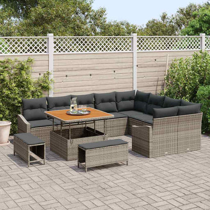 Set Divano da Giardino con cuscino 12 pcs Grigio polyrattan