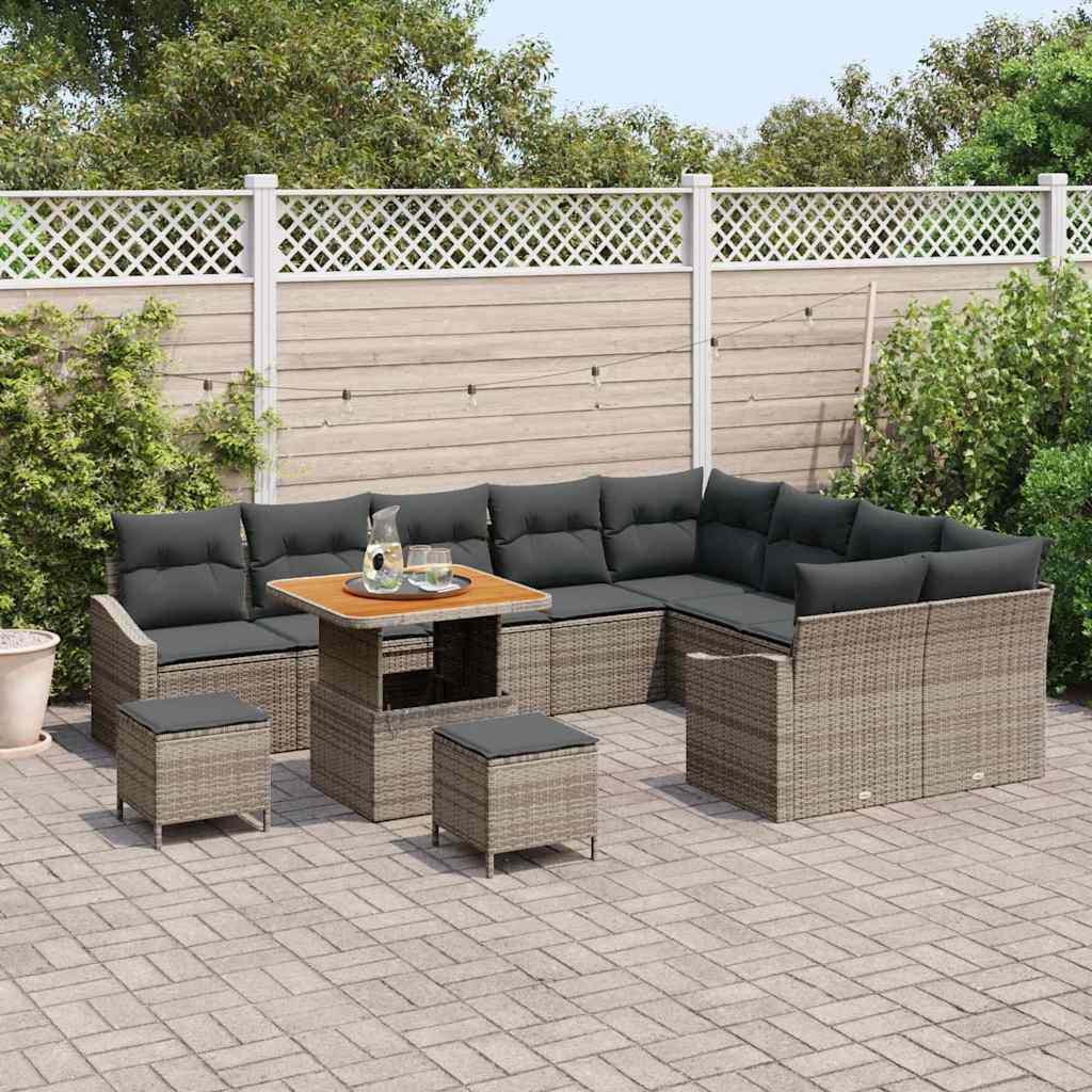 Set Divano da Giardino con cuscino 12 pcs Grigio polyrattan