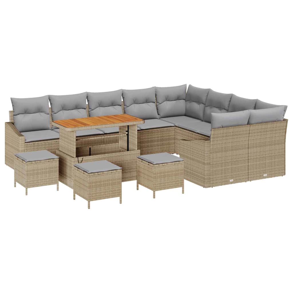 Set Divano da Giardino con cuscino 13 pcs Beige polyrattan