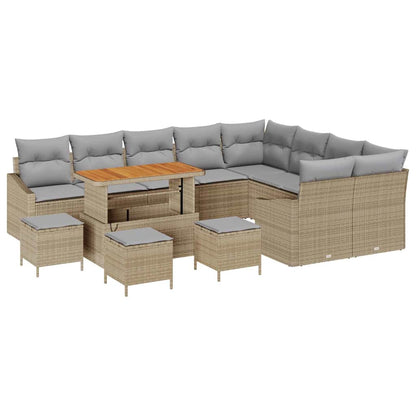 Set Divano da Giardino con cuscino 13 pcs Beige polyrattan