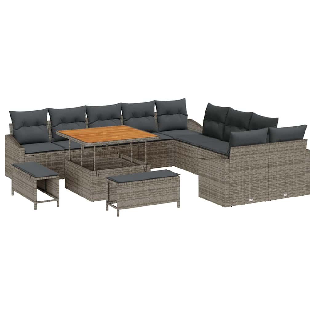 Set Divano da Giardino con cuscino 13 pcs Grigio polyrattan