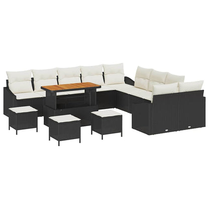 Set Divano da Giardino con cuscino 14 pcs Nero polyrattan