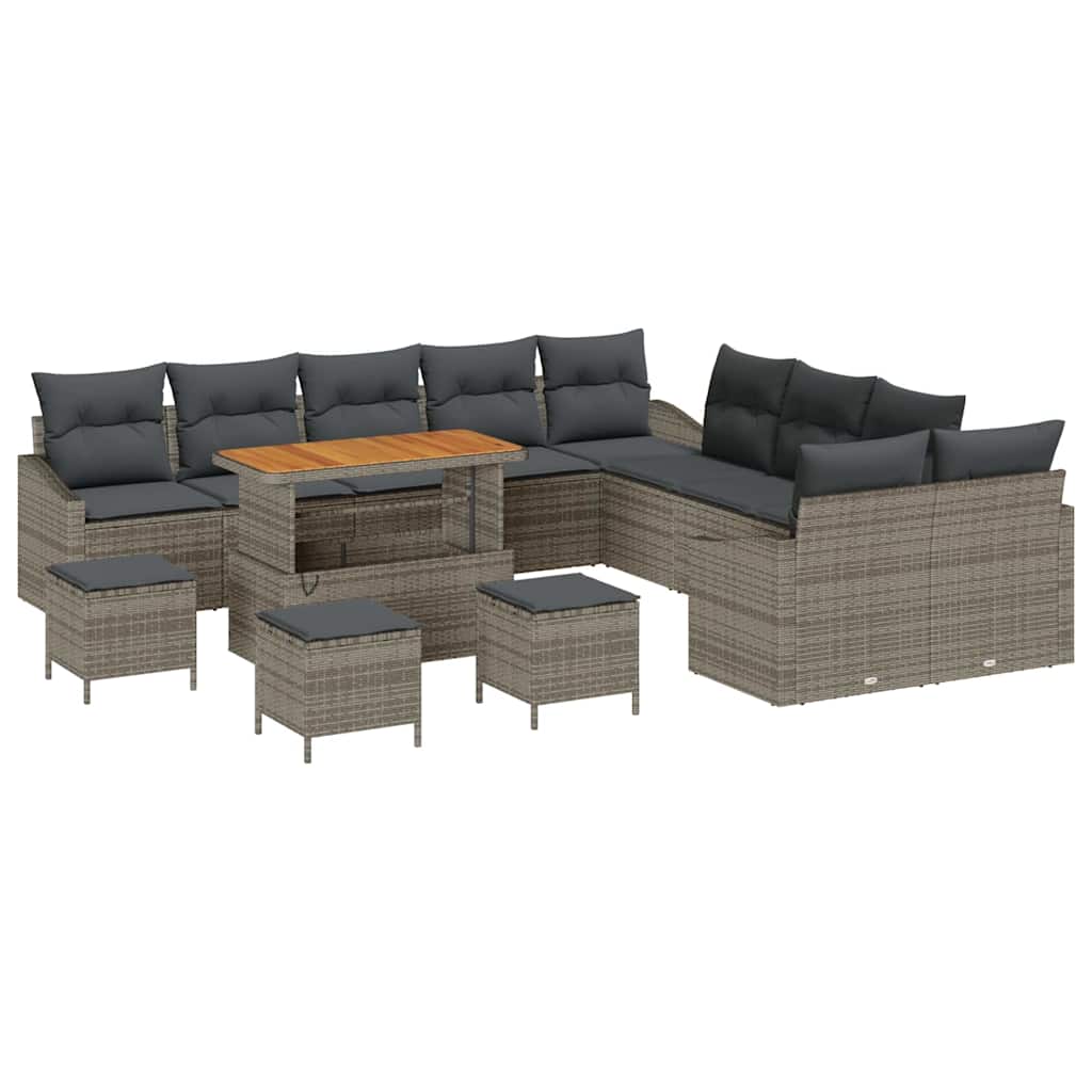 Set Divano da Giardino con cuscino 14 pcs Grigio polyrattan