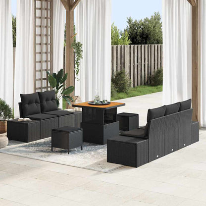 Set Divano da Giardino con cuscino 8 pcs Nero polyrattan