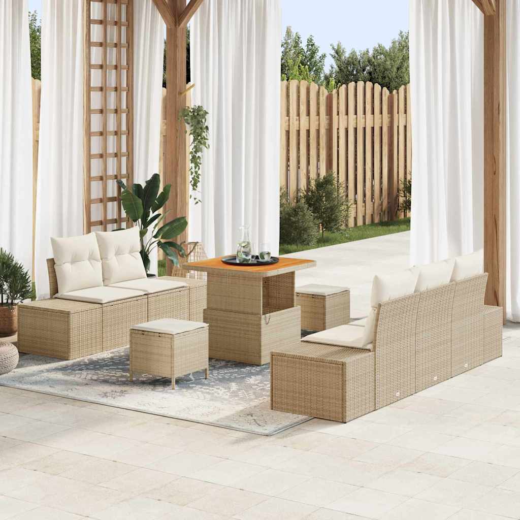 Set Divano da Giardino con cuscino 8 pcs Beige polyrattan