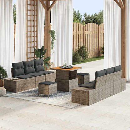 Set Divano da Giardino con cuscino 9 pcs Grigio polyrattan